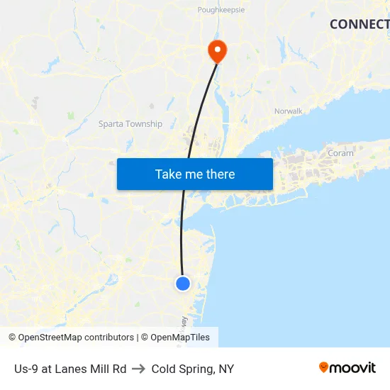 Us-9 at Lanes Mill Rd to Cold Spring, NY map