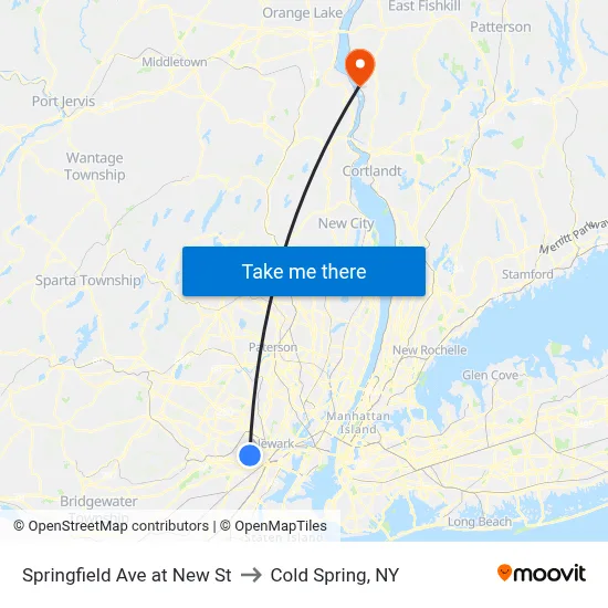 Springfield Ave at New St to Cold Spring, NY map