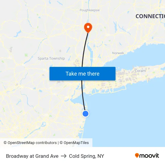 Broadway at Grand Ave to Cold Spring, NY map