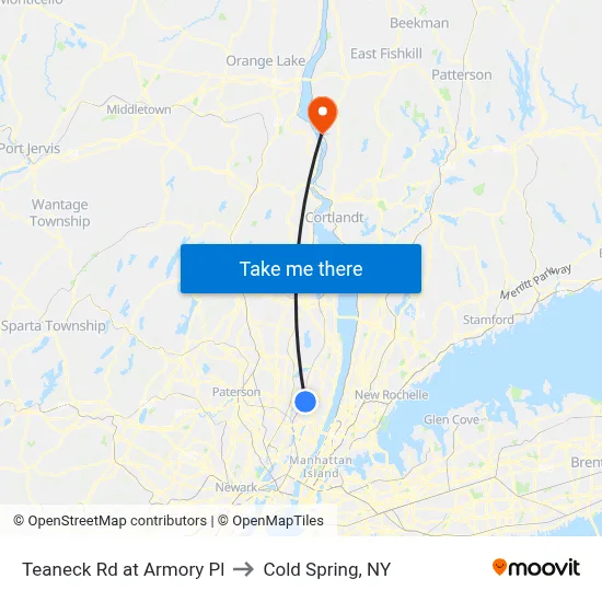 Teaneck Rd at Armory Pl to Cold Spring, NY map