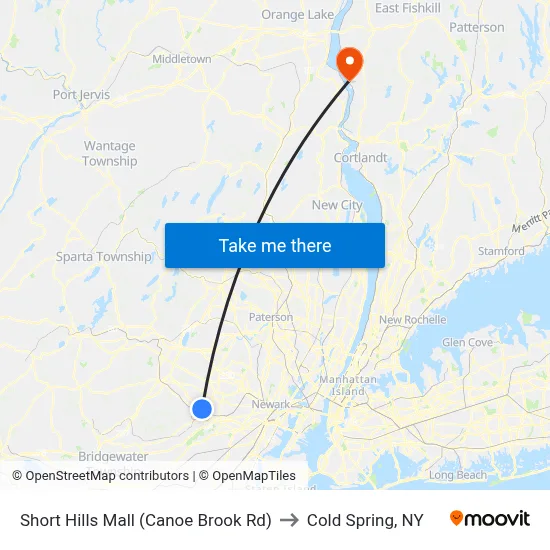 Short Hills Mall (Canoe Brook Rd) to Cold Spring, NY map