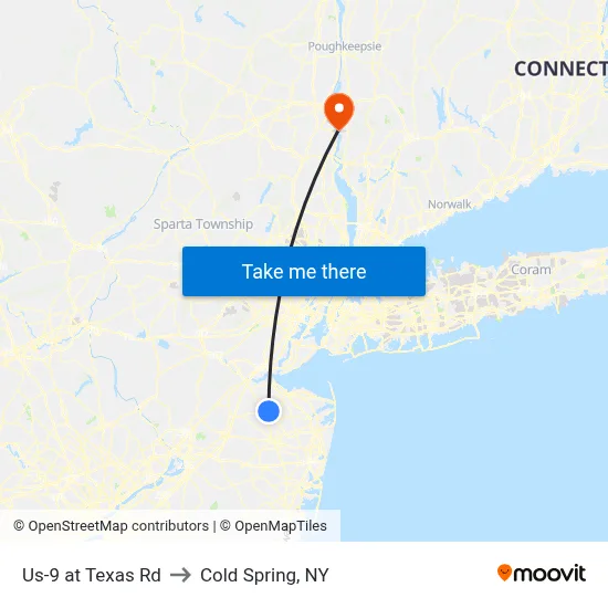 Us-9 at Texas Rd to Cold Spring, NY map