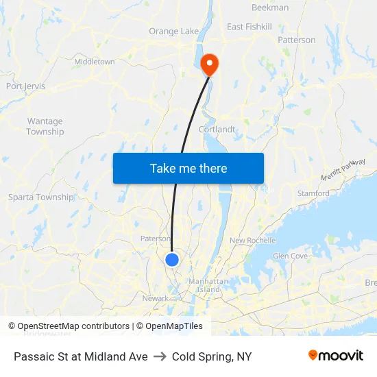 Passaic St at Midland Ave to Cold Spring, NY map