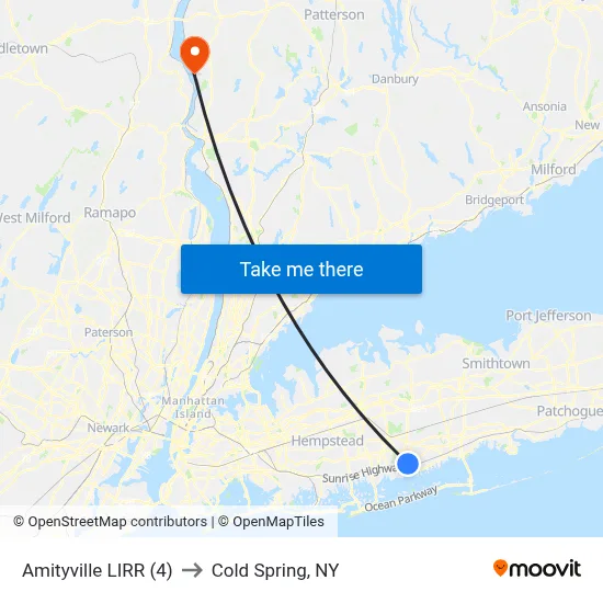 Amityville LIRR (4) to Cold Spring, NY map