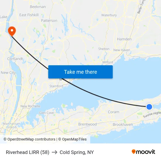 Riverhead LIRR (58) to Cold Spring, NY map
