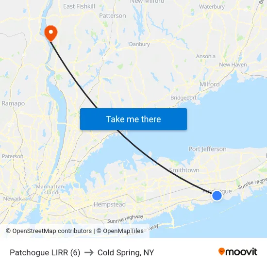 Patchogue LIRR (6) to Cold Spring, NY map