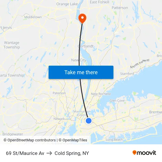 69 St/Maurice Av to Cold Spring, NY map