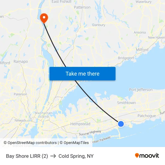Bay Shore LIRR (2) to Cold Spring, NY map