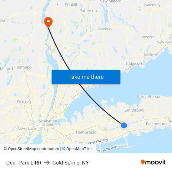 Deer Park LIRR to Cold Spring, NY map