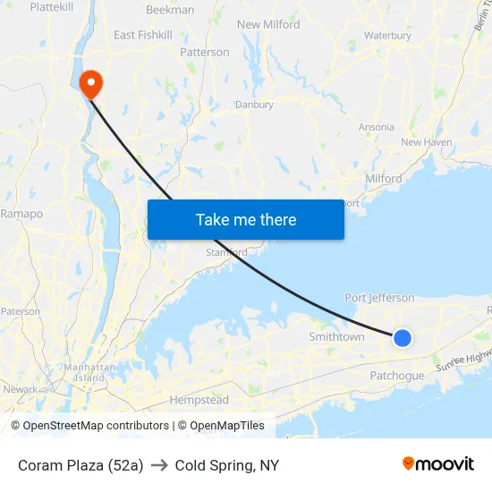 Coram Plaza (52a) to Cold Spring, NY map