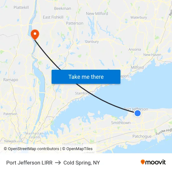 Port Jefferson LIRR to Cold Spring, NY map