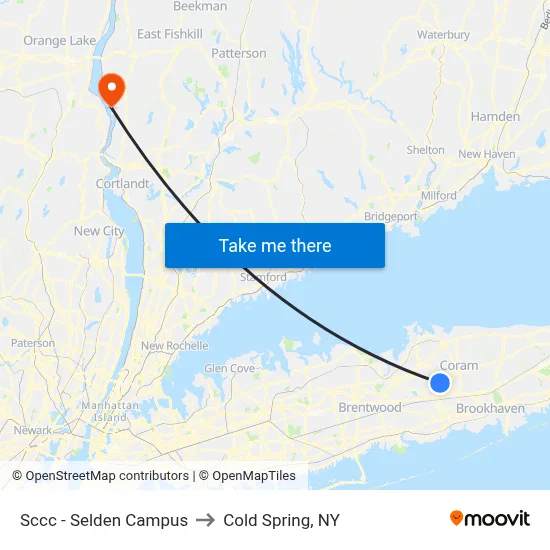 Sccc - Selden Campus to Cold Spring, NY map