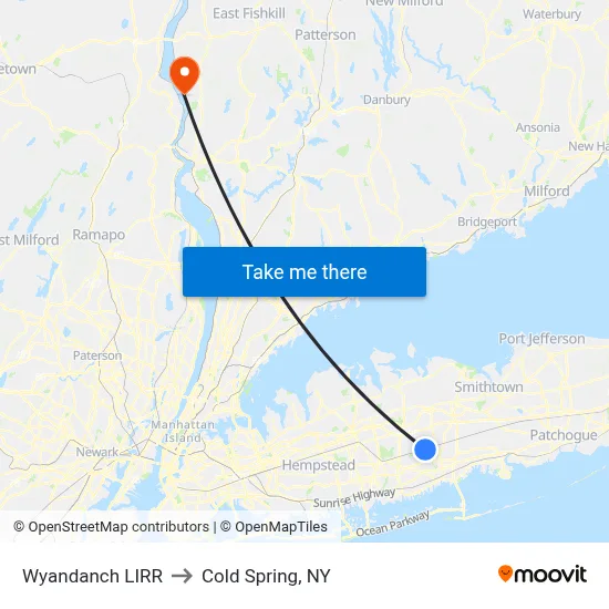 Wyandanch LIRR to Cold Spring, NY map