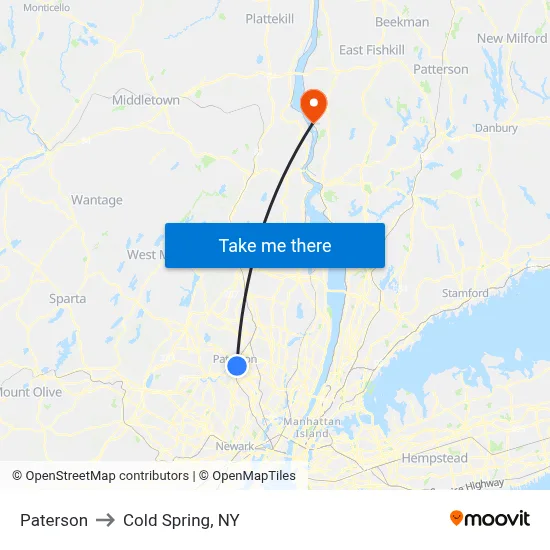 Paterson to Cold Spring, NY map