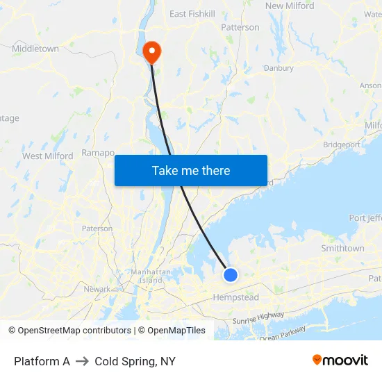 Platform A to Cold Spring, NY map