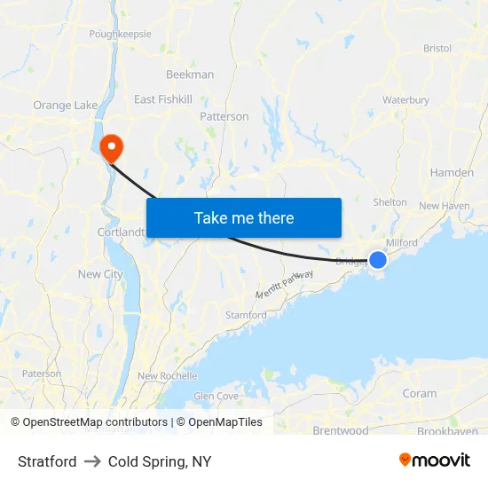 Stratford to Cold Spring, NY map