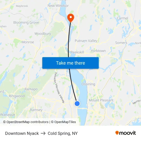 Downtown Nyack to Cold Spring, NY map