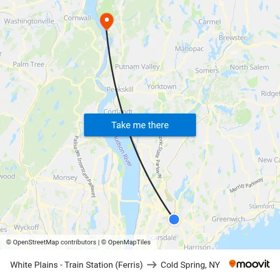 White Plains - Train Station (Ferris) to Cold Spring, NY map