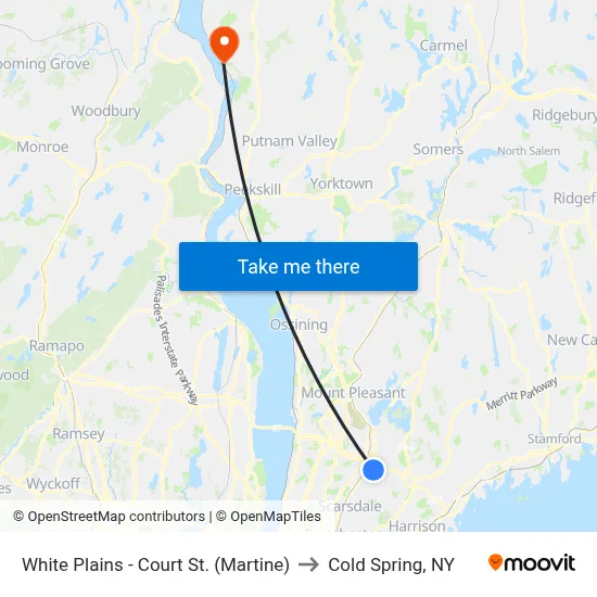 White Plains - Court St. (Martine) to Cold Spring, NY map