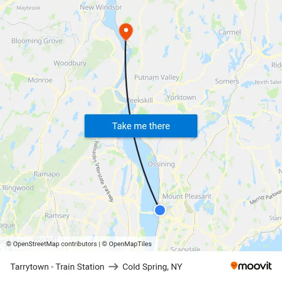 Tarrytown - Train Station to Cold Spring, NY map