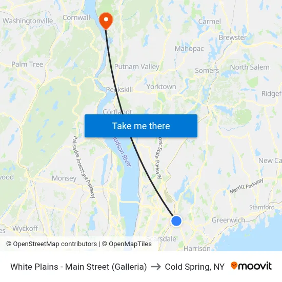White Plains - Main Street (Galleria) to Cold Spring, NY map