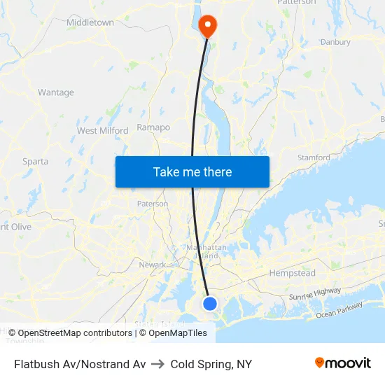 Flatbush Av/Nostrand Av to Cold Spring, NY map