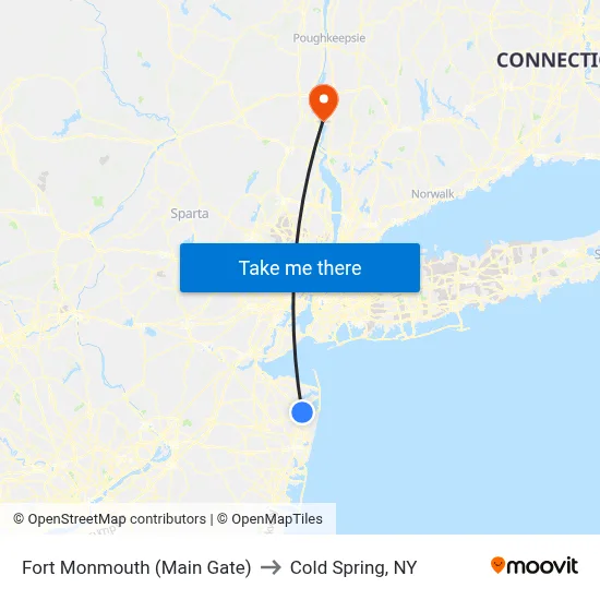 Fort Monmouth (Main Gate) to Cold Spring, NY map