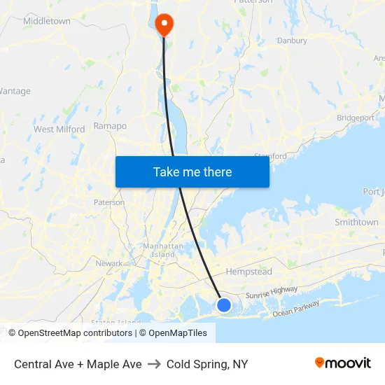 Central Ave + Maple Ave to Cold Spring, NY map