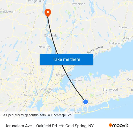 Jerusalem Ave + Oakfield Rd to Cold Spring, NY map
