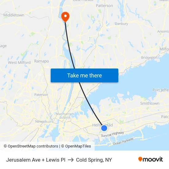 Jerusalem Ave + Lewis Pl to Cold Spring, NY map