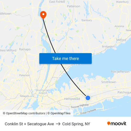 Conklin St + Secatogue Ave to Cold Spring, NY map