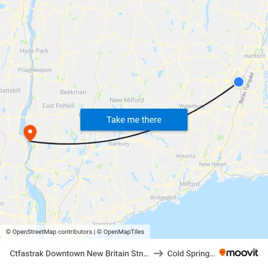 Ctfastrak Downtown New Britain Stn @ Bay B to Cold Spring, NY map