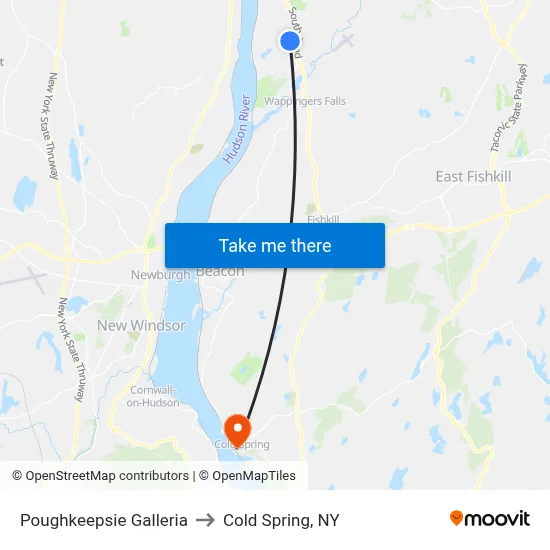 Poughkeepsie Galleria to Cold Spring, NY map