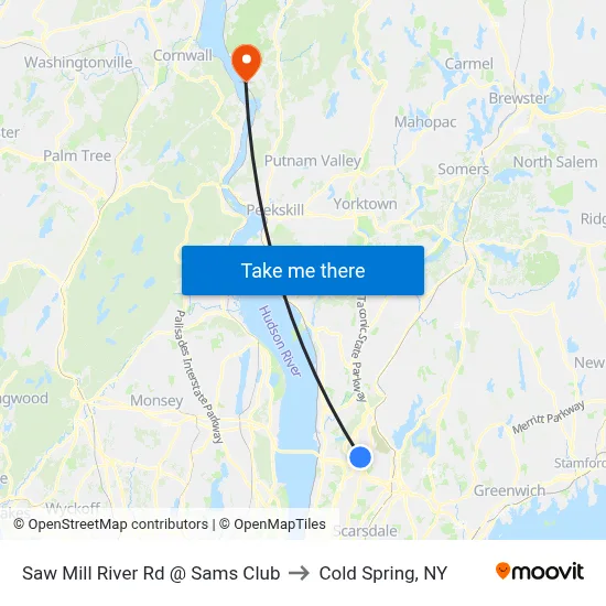 Saw Mill River Rd @ Sams Club to Cold Spring, NY map