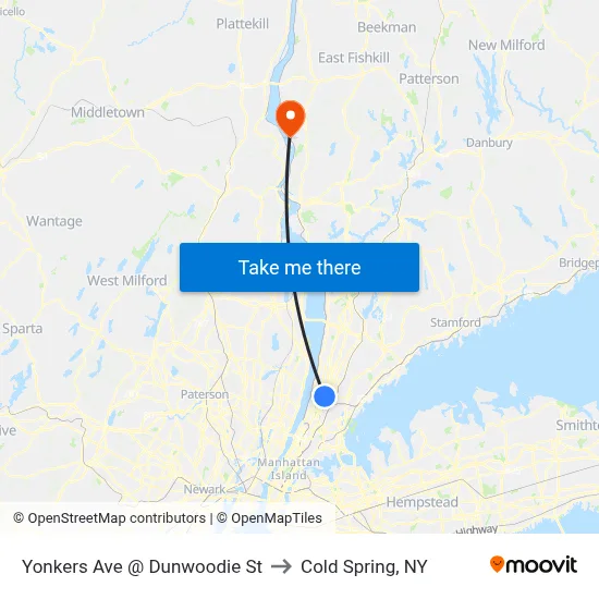 Yonkers Ave @ Dunwoodie St to Cold Spring, NY map