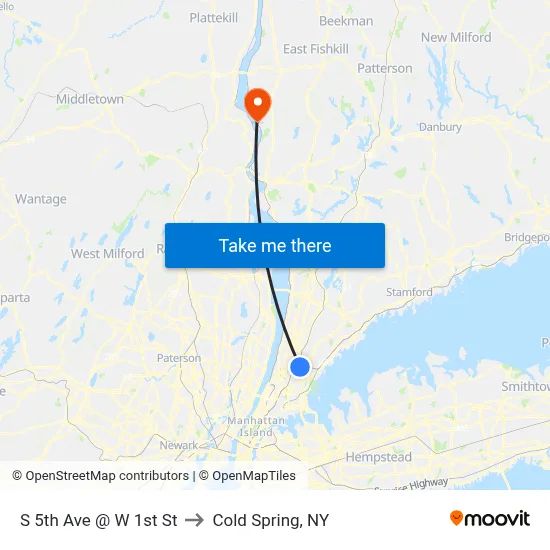 S 5th Ave @ W 1st St to Cold Spring, NY map