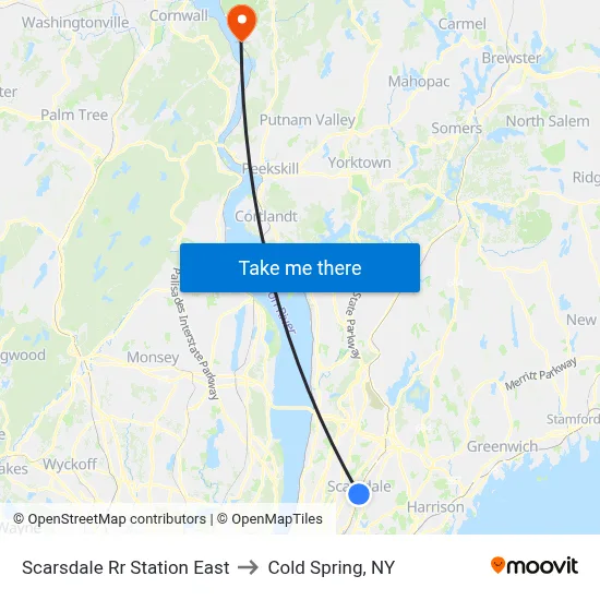 Scarsdale Rr Station East to Cold Spring, NY map