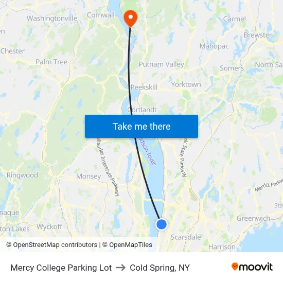 Mercy College Parking Lot to Cold Spring, NY map