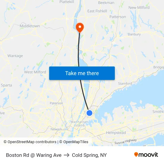 Boston Rd @ Waring Ave to Cold Spring, NY map
