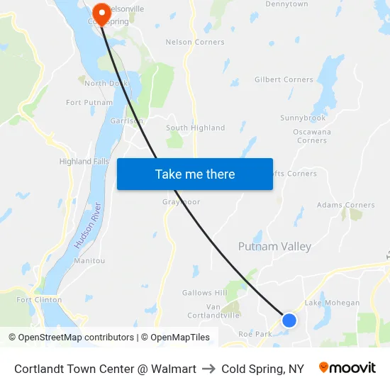 Cortlandt Town Center @ Walmart to Cold Spring, NY map
