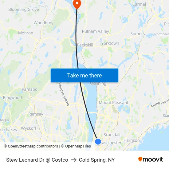 Stew Leonard Dr @ Costco to Cold Spring, NY map