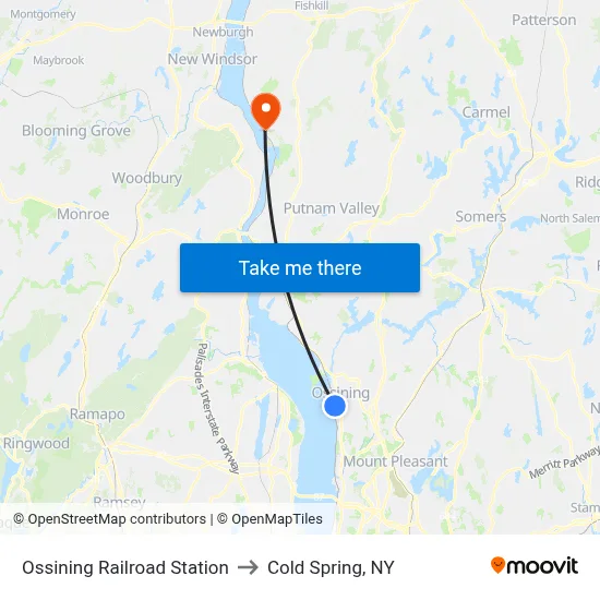 Ossining Railroad Station to Cold Spring, NY map