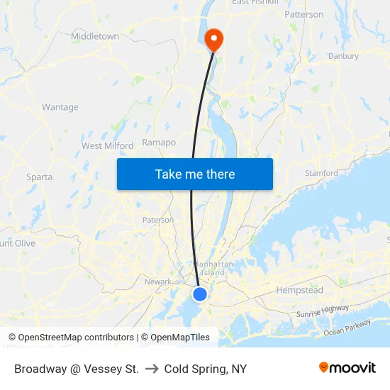 Broadway @ Vessey St. to Cold Spring, NY map