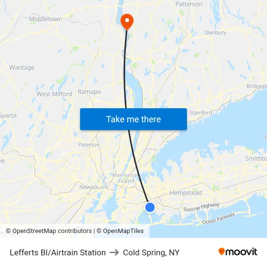 Lefferts Bl/Airtrain Station to Cold Spring, NY map