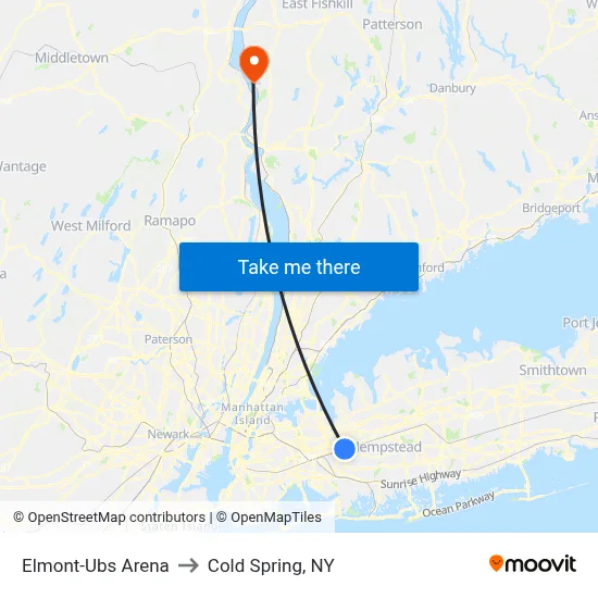 Elmont-Ubs Arena to Cold Spring, NY map