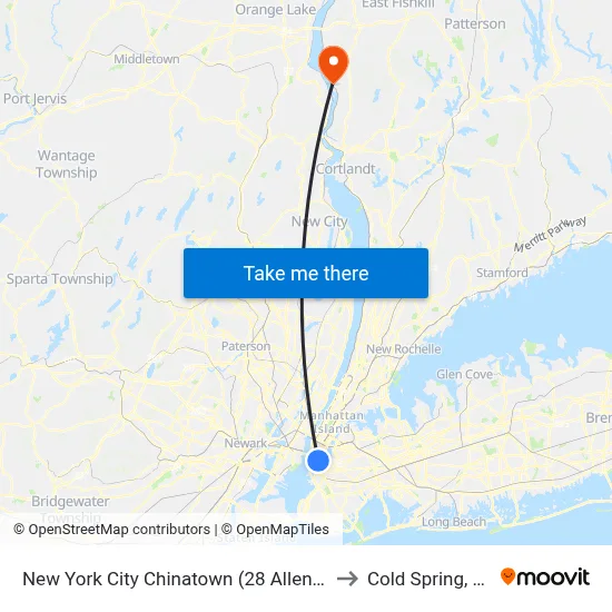 New York City Chinatown (28 Allen St) to Cold Spring, NY map