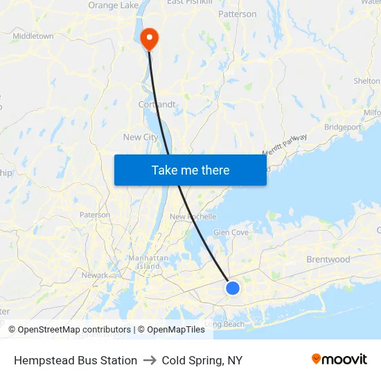 Hempstead Bus Station to Cold Spring, NY map