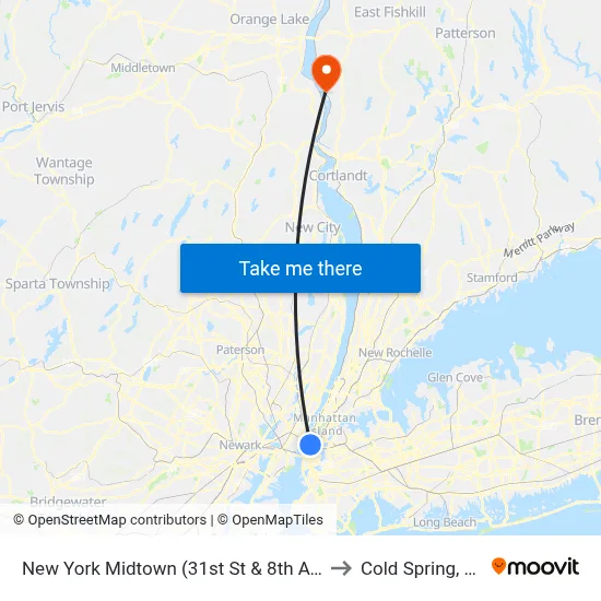 New York Midtown (31st St & 8th Ave) to Cold Spring, NY map