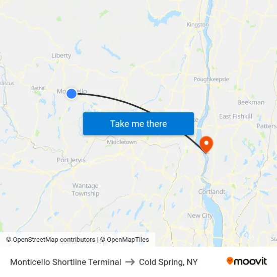 Monticello Shortline Terminal to Cold Spring, NY map