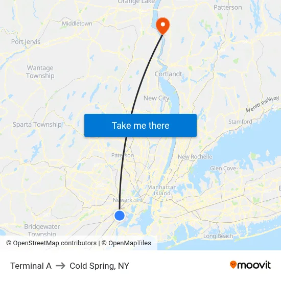 Terminal A to Cold Spring, NY map